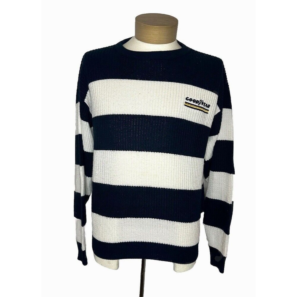 Vintage Goodyear Tire Embroidered Knit Striped Sweater By Swingster